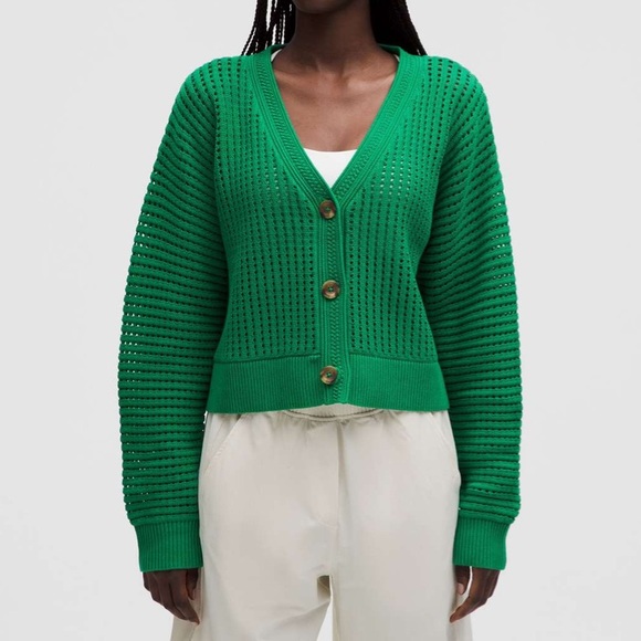 lululemon athletica Sweaters - NWT Lululemon Cotton Crochet Mesh Relaxed-Fit Cardigan Sz XL